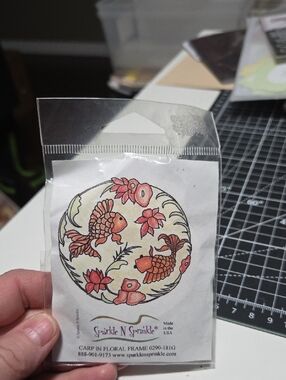 Carp in Floral Frame Rubber Cling Stamp